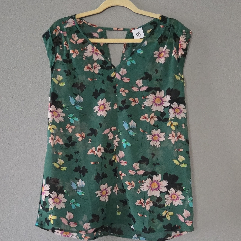 CAbi Green Floral Blouse